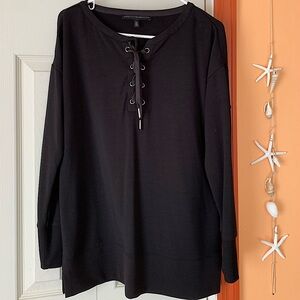 WHBM White House Black Market Lace Up Butter Lucca Long Sleeve Top Size Small